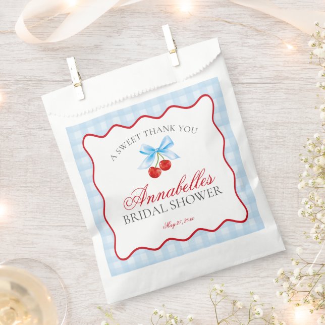 Cherry Sweet Blue Coquette Bridal Shower Dessert Favor Bag (Clipped)