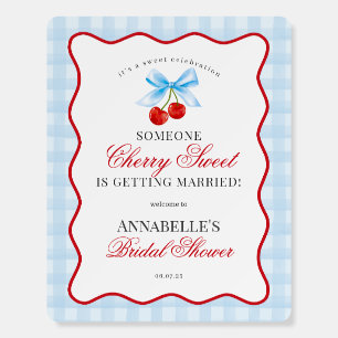 Cherry Sweet Blue Coquette Gingham Bridal Shower Foam Board