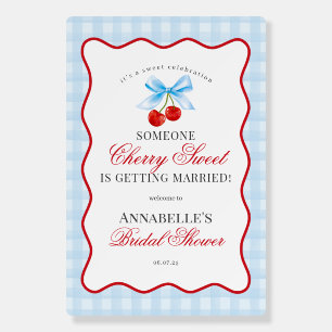 Cherry Sweet Blue Coquette Gingham Bridal Shower Foam Board