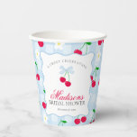 Cherry Sweet Blue Coquette Gingham Bridal Shower Paper Cups
