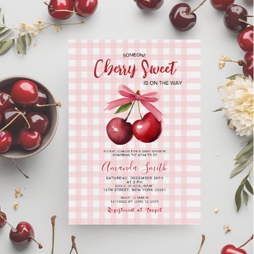 Cherry Sweet Is On The Way Baby Shower  Invitation