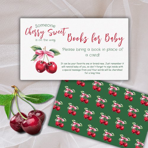 Cherry Sweet Pink Bow Book for Baby Shower Game Enclosure Card