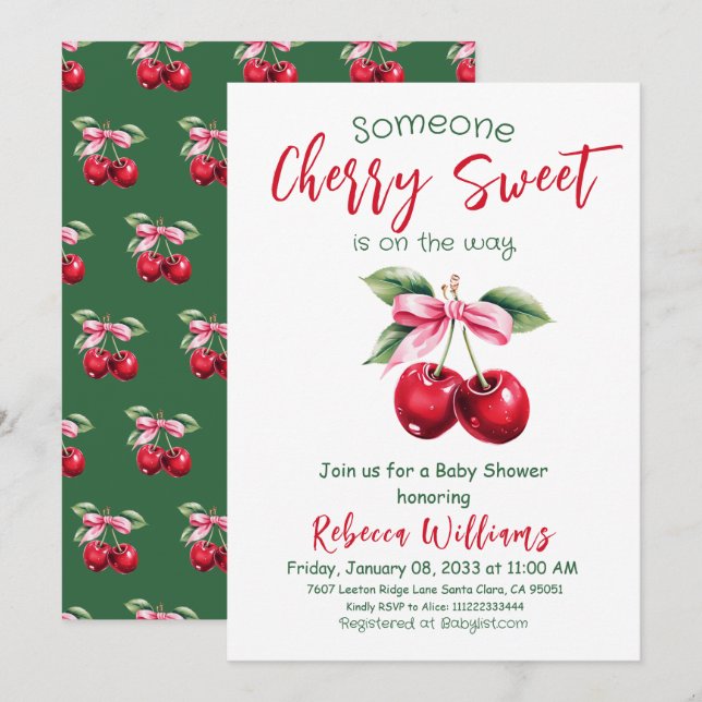Cherry Sweet Pink Bow Fruit Girl Baby Shower Invitation Zazzle