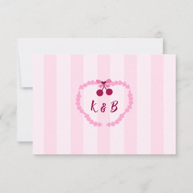 Cherry Sweet Pink Bridal Shower Monogram Thank You Card (Front)