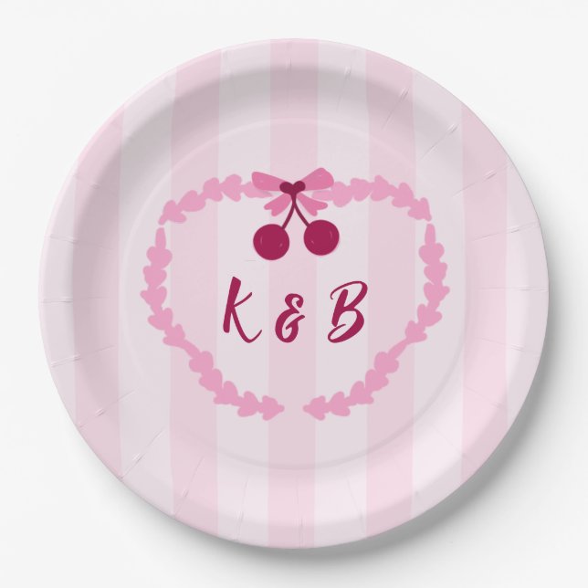 Cherry Sweet Pink Bridal Shower Napkins Paper Plates (Front)