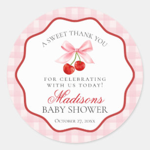 Cherry Sweet Pink Coquette Bow Baby Shower Circle Classic Round Sticker