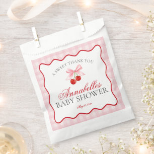 Cherry Sweet Pink Coquette Bow Baby Shower Dessert Favor Bag