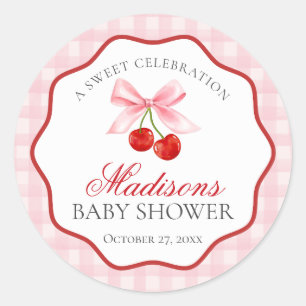 Cherry Sweet Pink Coquette Bow Baby Shower Seal