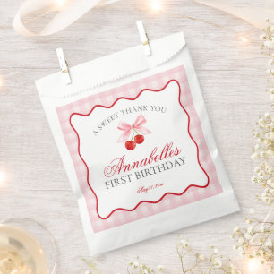Cherry Sweet Pink Coquette Bow Birthday Dessert Favor Bag