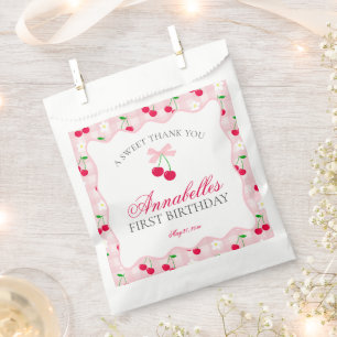 Cherry Sweet Pink Coquette Bow Birthday Dessert Favor Bag