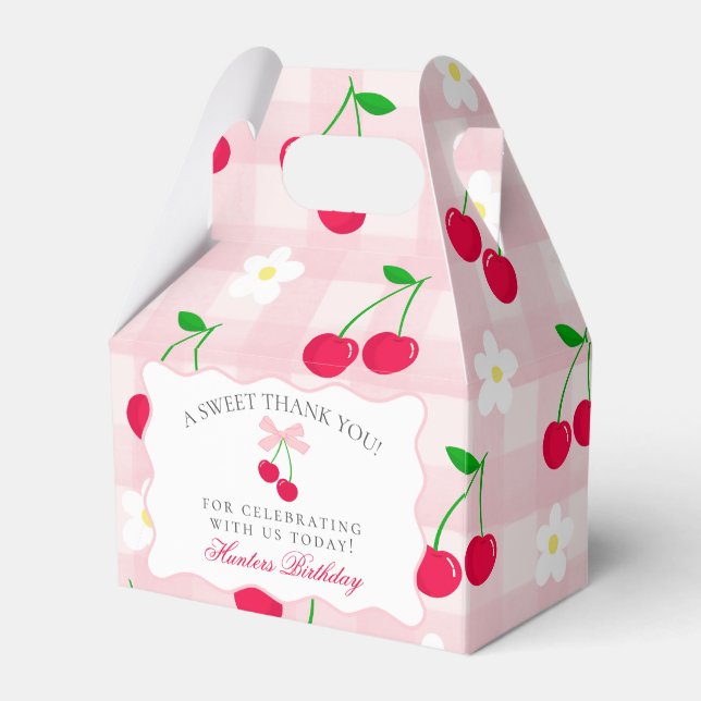 Cherry Sweet Pink Coquette Bow Birthday Favor Box (Front Side)