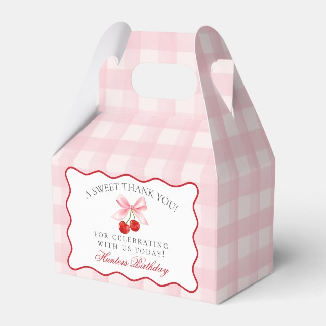 Cherry Sweet Pink Coquette Bow Birthday Favor Box (Front Side)