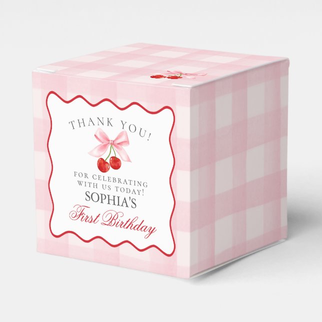 Cherry Sweet Pink Coquette Bow Birthday Favor Box (Front Side)