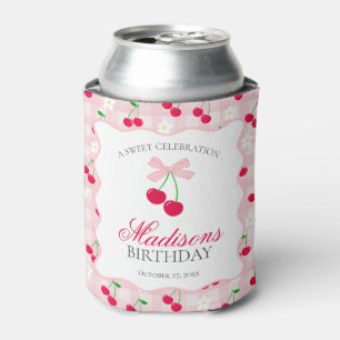 Cherry Sweet Pink Coquette Bow Birthday Favor Can Cooler