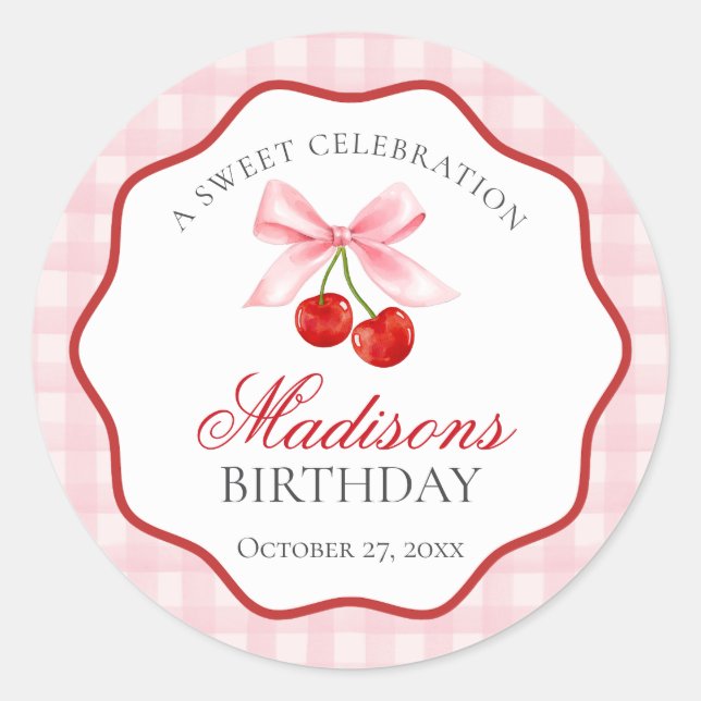 Cherry Sweet Pink Coquette Bow Birthday Seal (Front)