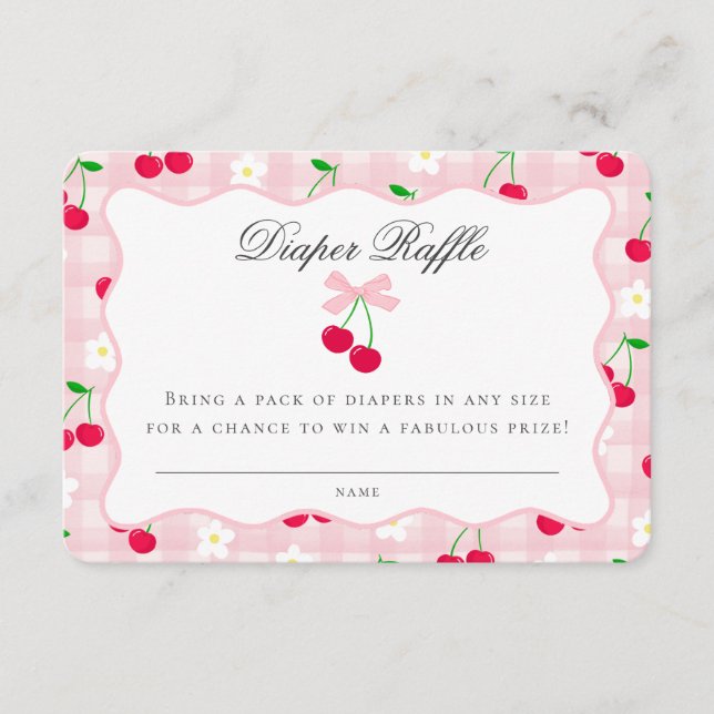 Cherry Sweet Pink Coquette Bow Diaper Raffle Card (Front)