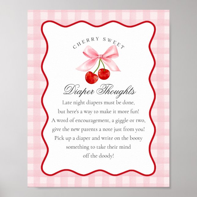Cherry Sweet Pink Coquette Bow Diaper Thoughts Poster (Front)