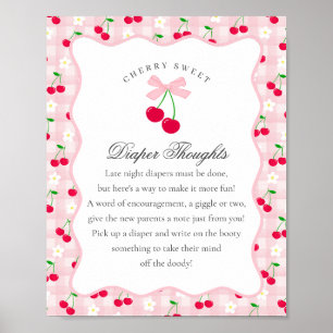 Cherry Sweet Pink Coquette Bow Diaper Thoughts Poster