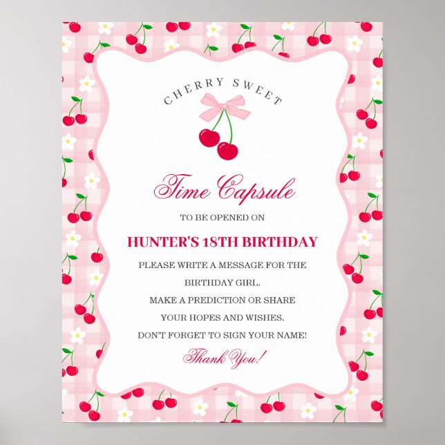 Cherry Sweet Pink Coquette Bow Gingha Time Capsule Poster (Front)