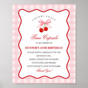 Cherry Sweet Pink Coquette Bow Gingha Time Capsule Poster