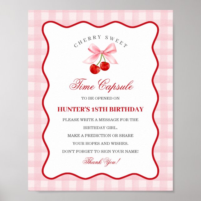 Cherry Sweet Pink Coquette Bow Gingha Time Capsule Poster (Front)