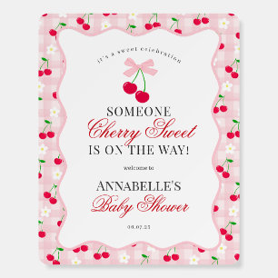 Cherry Sweet Pink Coquette Bow Gingham Baby Shower Foam Board
