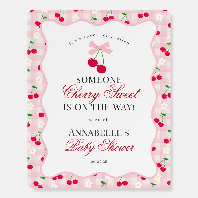 Cherry Sweet Pink Coquette Bow Gingham Baby Shower Foam Board (Front)