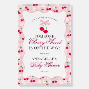 Cherry Sweet Pink Coquette Bow Gingham Baby Shower Foam Board