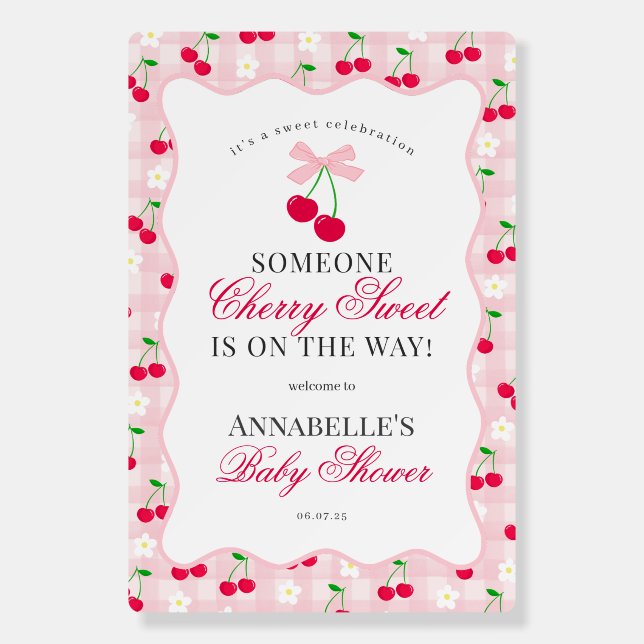 Cherry Sweet Pink Coquette Bow Gingham Baby Shower Foam Board (Front)