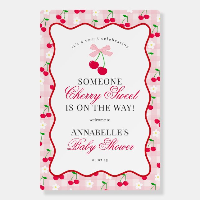 Cherry Sweet Pink Coquette Bow Gingham Baby Shower Foam Board (Front)
