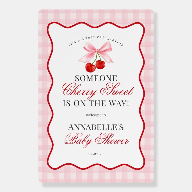 Cherry Sweet Pink Coquette Bow Gingham Baby Shower Foam Board (Front)