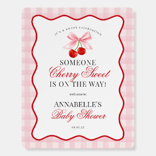 Cherry Sweet Pink Coquette Bow Gingham Baby Shower Foam Board