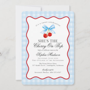 Cherry Sweet Pink Coquette Bow Gingham Baby Shower Invitation