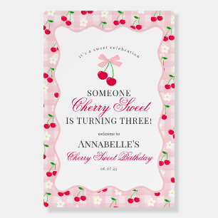 Cherry Sweet Pink Coquette Bow Gingham Birthday Foam Board