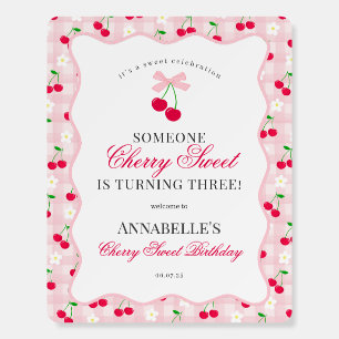 Cherry Sweet Pink Coquette Bow Gingham Birthday Foam Board