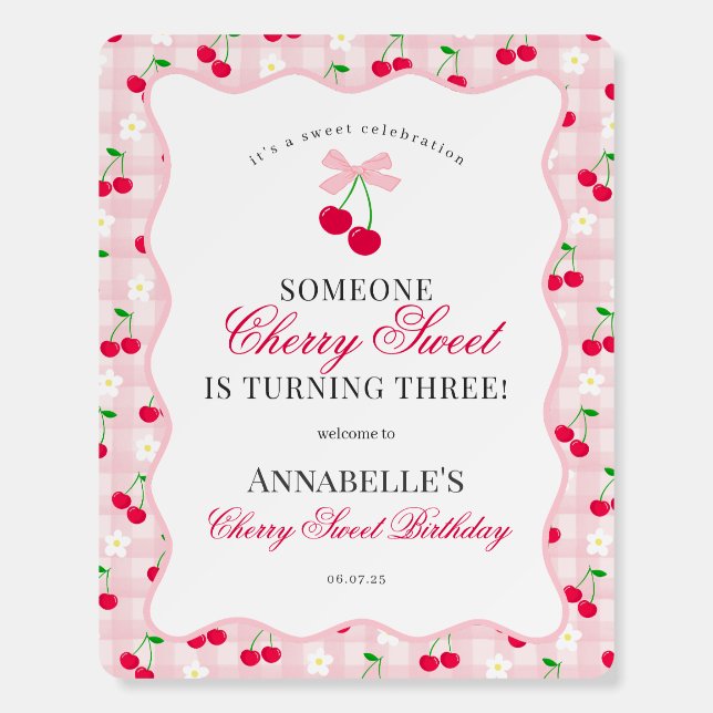 Cherry Sweet Pink Coquette Bow Gingham Birthday Foam Board (Front)