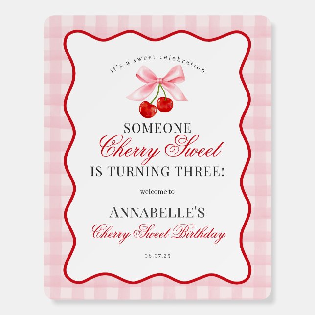 Cherry Sweet Pink Coquette Bow Gingham Birthday Foam Board (Front)