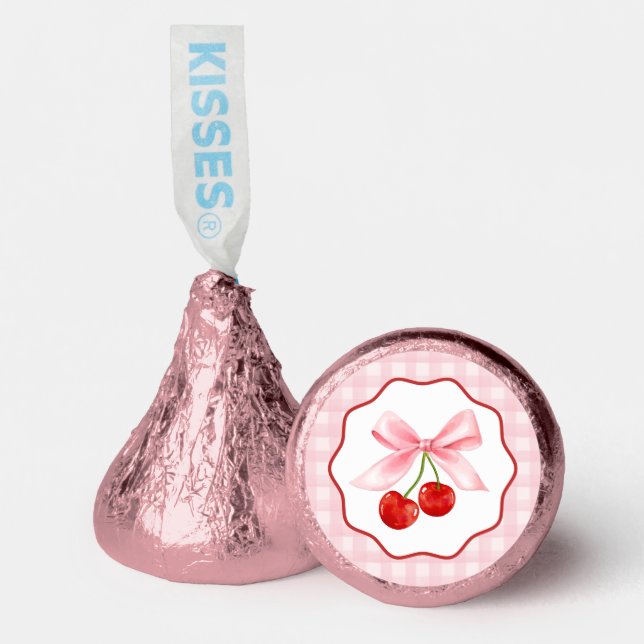 Cherry Sweet Pink Coquette Bow Gingham Chocolate Hershey®'s Kisses® (Front)