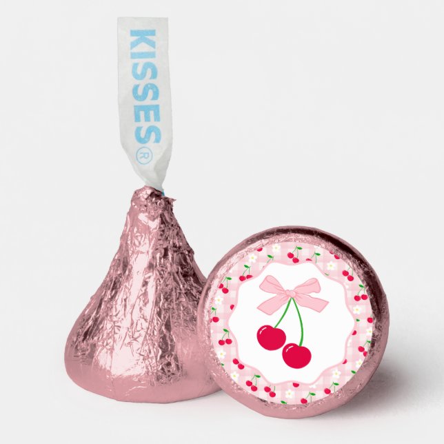 Cherry Sweet Pink Coquette Bow Gingham Chocolate Hershey®'s Kisses® (Front)