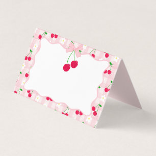 Cherry Sweet Pink Coquette Bow Gingham Place Card