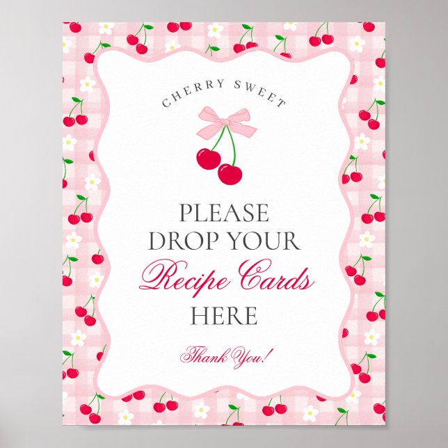Cherry Sweet Pink Coquette Bow Share a Recipe Sign (Front)
