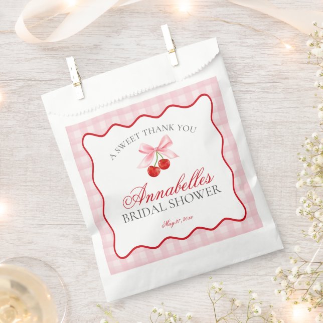Cherry Sweet Pink Coquette Bridal Shower Dessert Favor Bag (Clipped)
