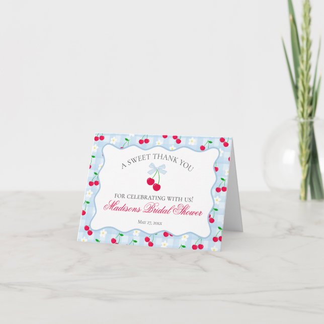 Cherry Sweet Pink Coquette Bridal Thank You Card  (Front)