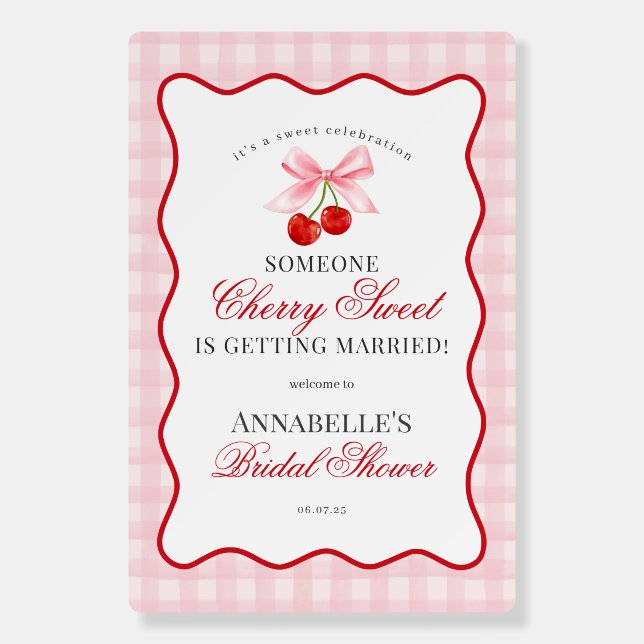 Cherry Sweet Pink Coquette Gingham Bridal Shower Foam Board (Front)
