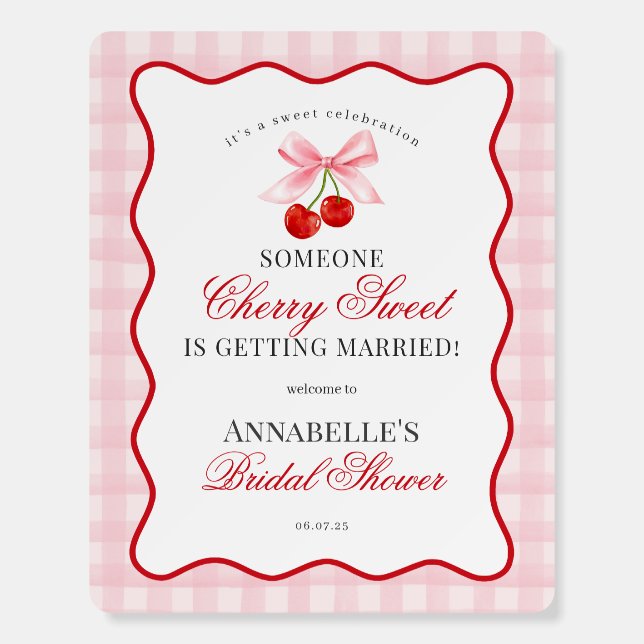 Cherry Sweet Pink Coquette Gingham Bridal Shower Foam Board (Front)