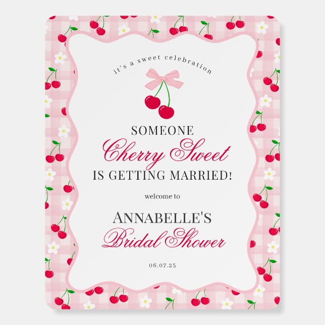 Cherry Sweet Pink Coquette Gingham Bridal Shower Foam Board (Front)