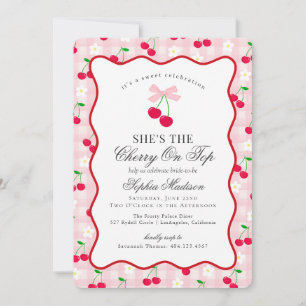Cherry Sweet Pink Coquette Gingham Bridal Shower Invitation