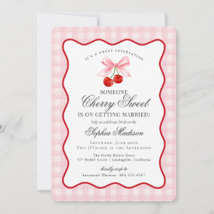 Cherry Sweet Pink Coquette Gingham Bridal Shower Invitation
