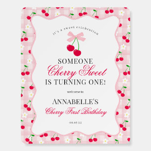 Cherry Sweet Pink Coquette Gingham First Birthday Foam Board