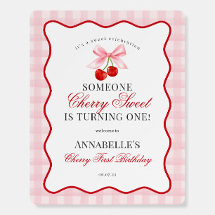 Cherry Sweet Pink Coquette Gingham First Birthday Foam Board
